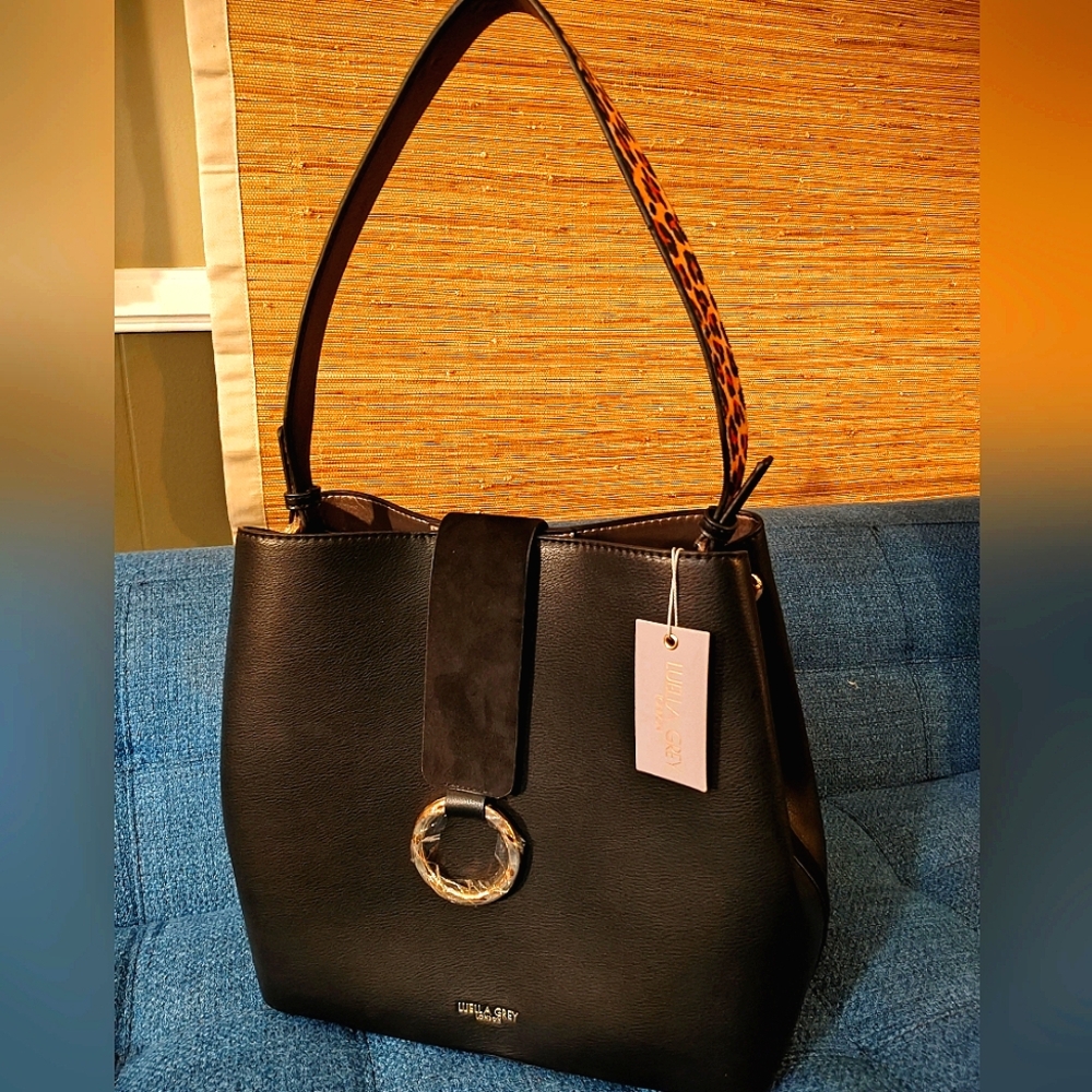 NWT Luella Grey Purse. 'Grace Black' Hobo Tote Bag